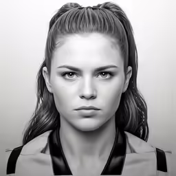 a portrait of a young girl with hair styled up into ponytails