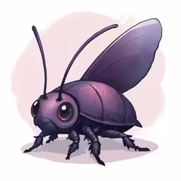 a purple insect with black wings and two large antennae