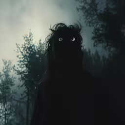 someone in silhouette with their eyes illuminated