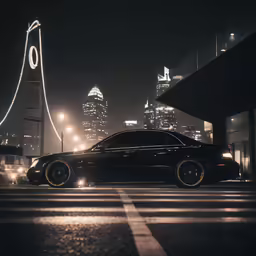 the car in front of the city at night