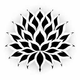 an intricate black and white design,a flower with black and white petals on it