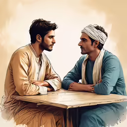 two people sitting next to each other at a table