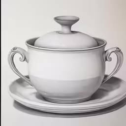 drawing of a tureena and saucer on a plate