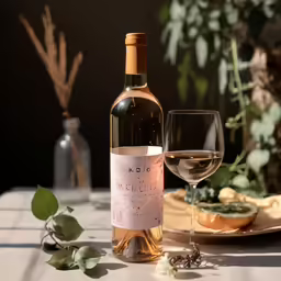 a bottle and glass of wine on a table