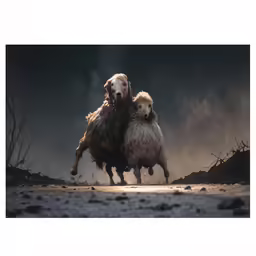 two large dogs are fighting with each other