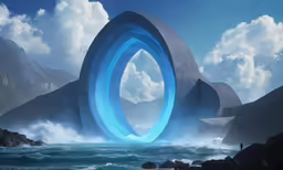 a painting of a giant object floating in the ocean