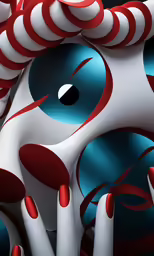 a stylized abstract digital painting with red and white stripes