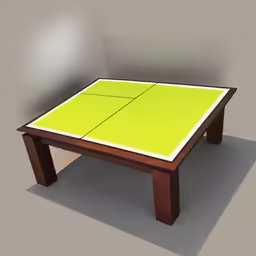 an open square wooden table with a tennis court in it