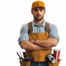 a man is standing with his arms crossed
