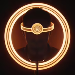 a man wearing headphones in a circle