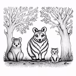 a cartoon drawing of a mother bear with two cubs