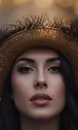 an attractive woman with a brown hat and eyeshadow