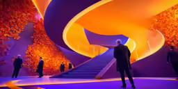 a man in a suit stands in a very tall room