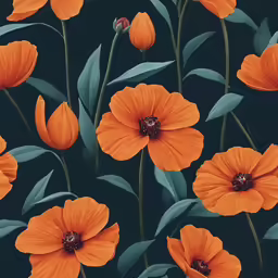 a painting of orange flowers in a garden