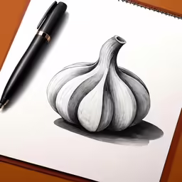 pencil drawing of an onion, with an ink pen