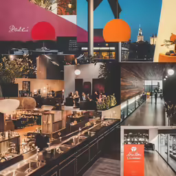 a restaurant is being featured in a collage