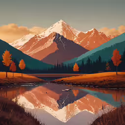 a mountain is reflected in the water by the grass,a landscape of mountains is shown with a reflection in water