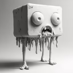 an ugly looking robot made of foam and some white icing