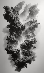 an artistic black and white image of the shape of smoke coming from the ground