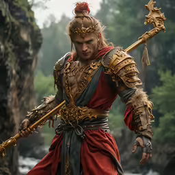 a close up view of a person holding a sword