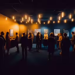 people standing around looking at items in an exhibit,a crowd of people gathered around in an old room