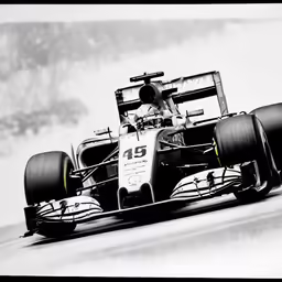 a black and white photo of a racing car