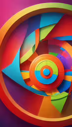 a colorful pattern with colorful circles and a hole,an abstract painting with bright colors and a circle at the top