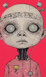 an alien with an alien head and electrical wires