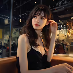 an attractive asian lady posing in the restaurant