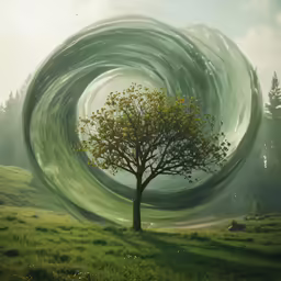 a tree in the midst of an artistic painting