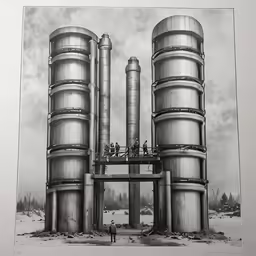 a picture of two huge water tanks in the desert