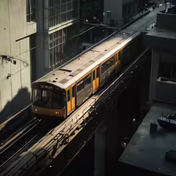 a train riding on tracks in a city