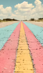 two rows of painted colored concrete next to a road
