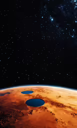 the earth with stars in the background and some distant objects below