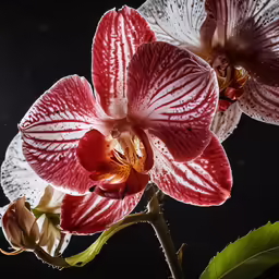 a pair of orchids with the flower blooming next to each other