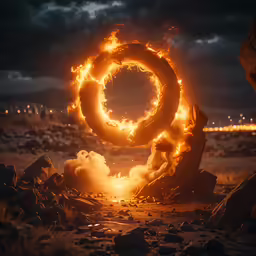 a group of rocks that have fire on them