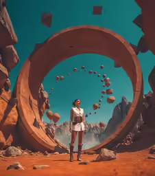 the woman standing on top of a large rock formation