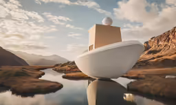 an architectural architecture structure on the edge of a river