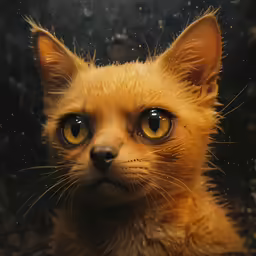this is a little orange kitten looking at something