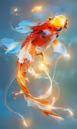a gold fish floating on top of water