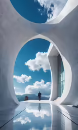 a building with windows looking out on clouds