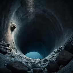 a large stone tunnel is surrounded by rocks