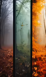 three separate panels showing the different areas of a woods