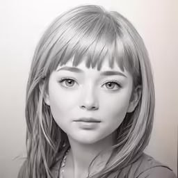 black and white photograph of a girl with bangs