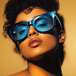 woman with blue light glasses posing for photo