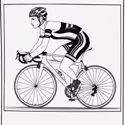 a black and white drawing of a man riding on a bicycle