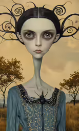 a painting of a female face with hair