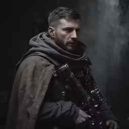 a man with an umbrella under his arm and a scarf