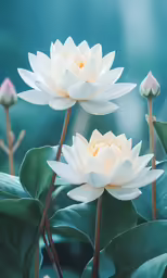 white flowers with green leaves on them