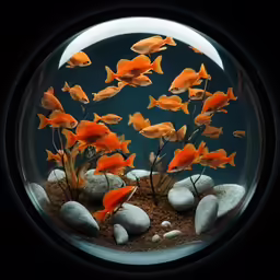 a fish bowl with some yellow and orange fish inside